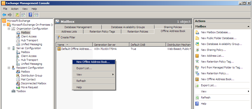 Create And Configure A New Offline Address Book In Exchange 2010