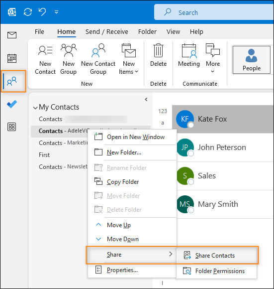 How to share contacts in Office 365?
