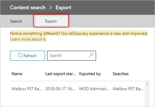 Export tab