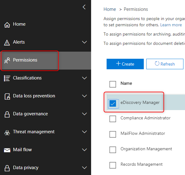 eDiscovery Manager permissions