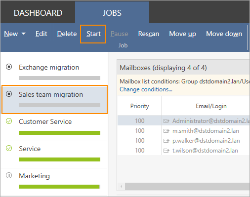 Start the one-hop migration to Exchange 2016