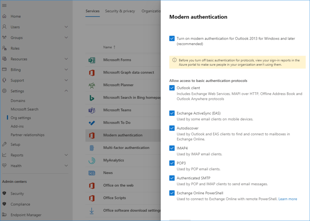 enable modern authentication office 365 registry