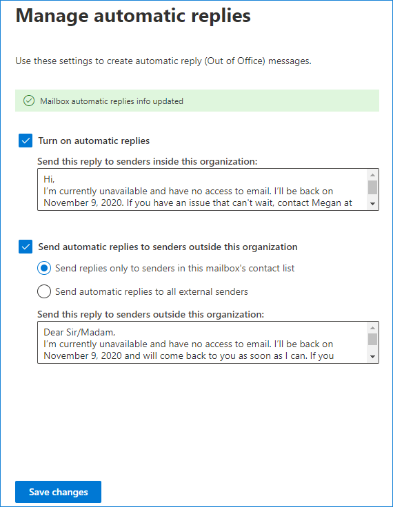 How to set up out of office messages in Office 365
