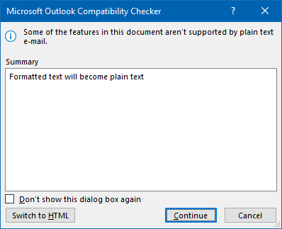 why does outlook change to plain text