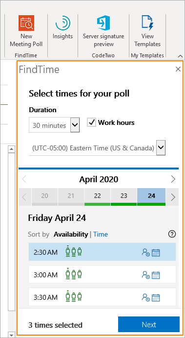 How to schedule a meeting with the Microsoft FindTime add in in Outlook?