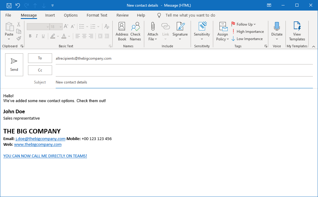 how to add teams call link in outlook signature