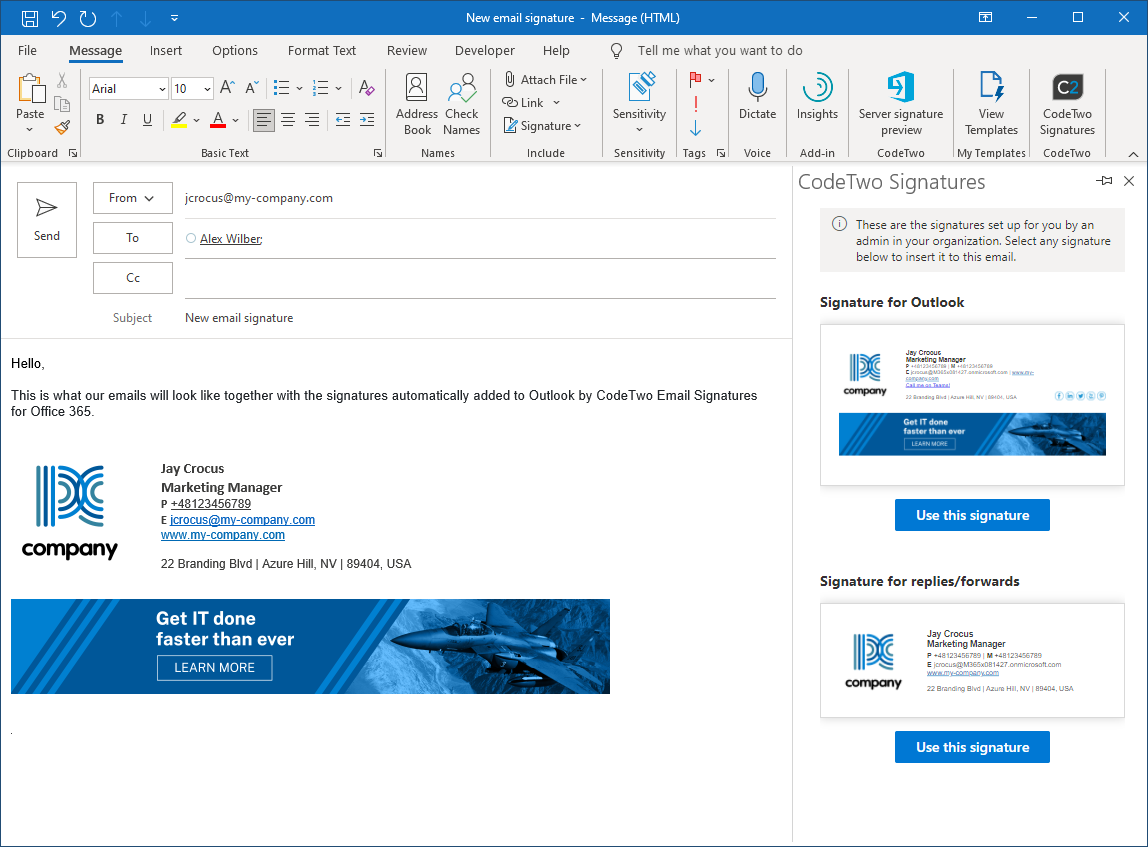 microsoft outlook work email signature