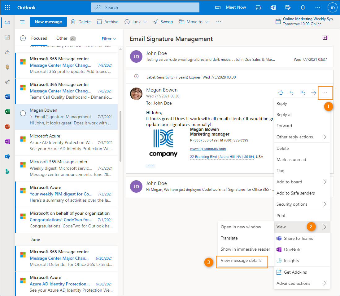 how to view headers outlook 2016