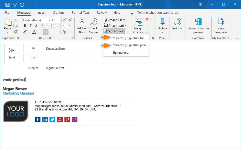how do i add a hyperlink to my email signature in outlook 365