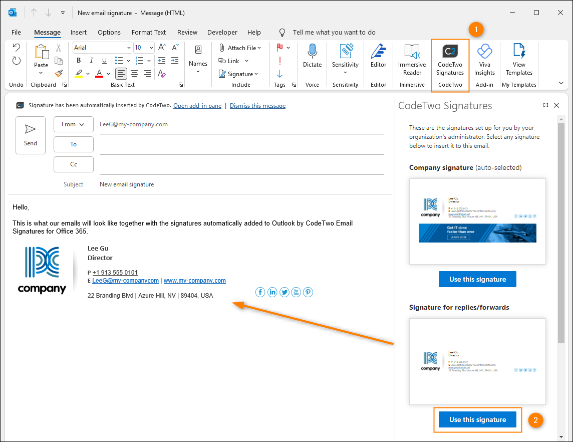 Manage signatures - Add signatures in Outlook (client-side mode) | CodeTwo  Email Signatures for Office 365 User's manual
