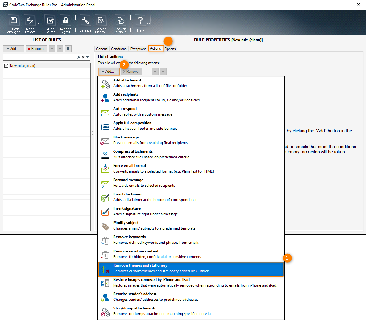 Configuration Of Rules - Actions - Remove Themes And Stationery 