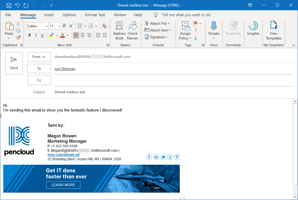 How to add signatures to Office 365 shared or resource mailboxes