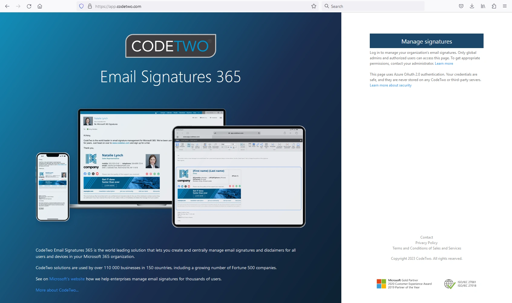 CodeTwo Email Signatures 365 Screenshot