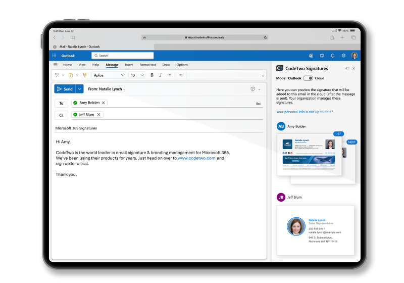 Cloud signatures visible as you type & in Sent Items